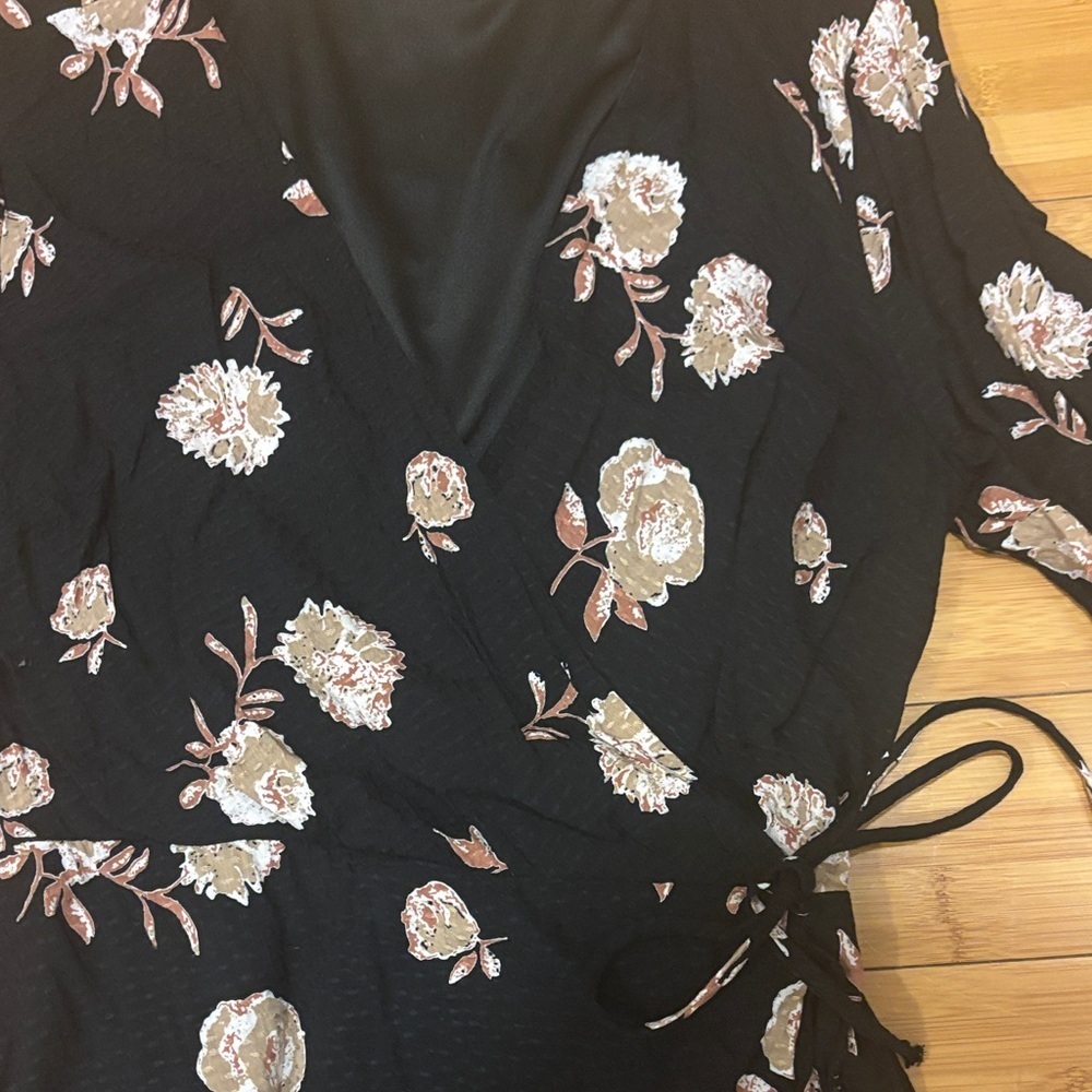 Floral Black Wrap Dress - Picture 2 of 3